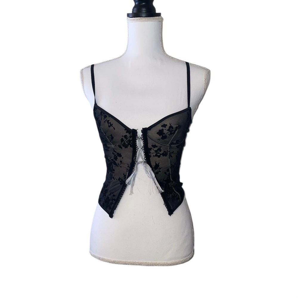 SHEIN Corset Top Lace Black Zip Up Extra Small XS